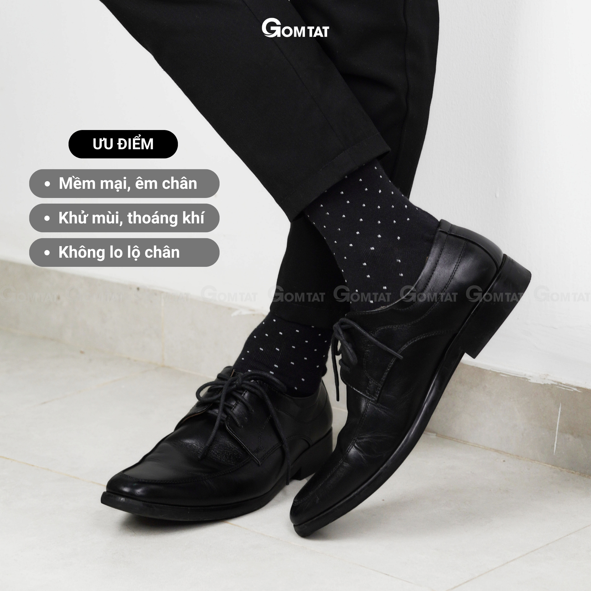 Hộp 5 đôi tất đi giày tây họa tiết chấm bi, vớ nam công sở cổ cao cao cấp, chất cotton hút ẩm, thoáng khí - GOM-CHAMBI-CB5