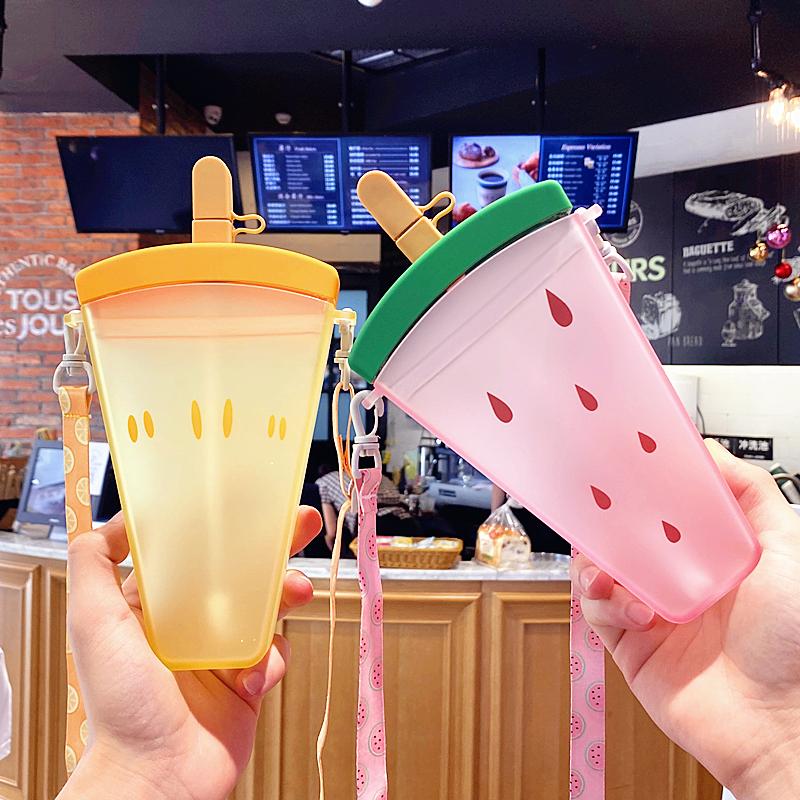 Mùa Hè Nhựa Ống Hút Popsicle Bình Nước Dễ Thương Kem Nước Di Động Trẻ Em Bình Nước Cho Bé Gái Với Dây Đeo Ống Hút
