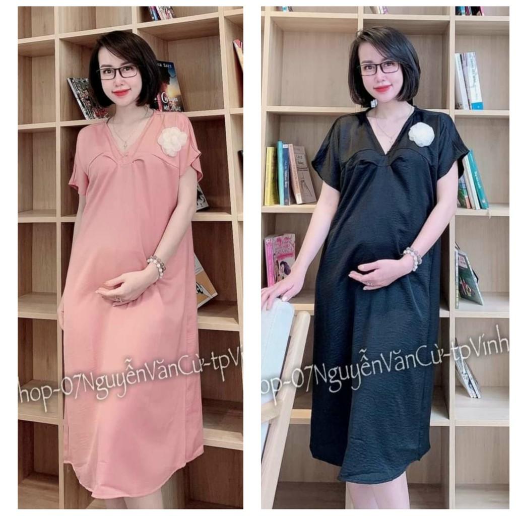 Váy bầu thiết kế️đầm bầu mặc đi làm đi chơi đều được️chất kẻ hàn siêu mát️free size (43-68kg)