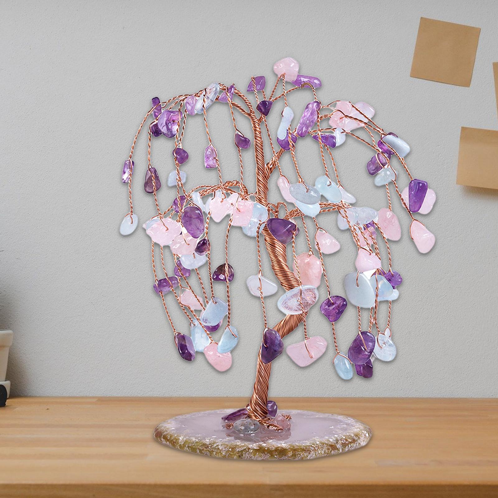2PCS Natural Multi Stone Money Tree Handmade Ornament for Table Decoration