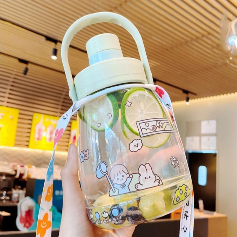 1100Ml Bình Nước Nhựa Ống Hút Nước Cup Nữ Lớn Di Động Dung Lượng Dây Đeo Bụng To Cốc Thể Thao Ngoài Trời Uống Ấm Siêu Tốc