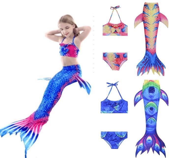 2021 Bé Gái Swimmable Mặc Đi Biển Sharkle Vây Bộ Trẻ Em Nàng Tiên Cá Đuôi Bơi Tắm Bikini Đồ Bơi
