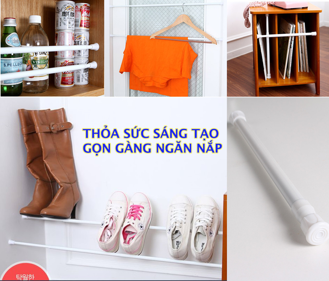 Thanh treo đa năng chân tròn sơn tĩnh điện không cần khoan bắt vít kích thước 40-70cm