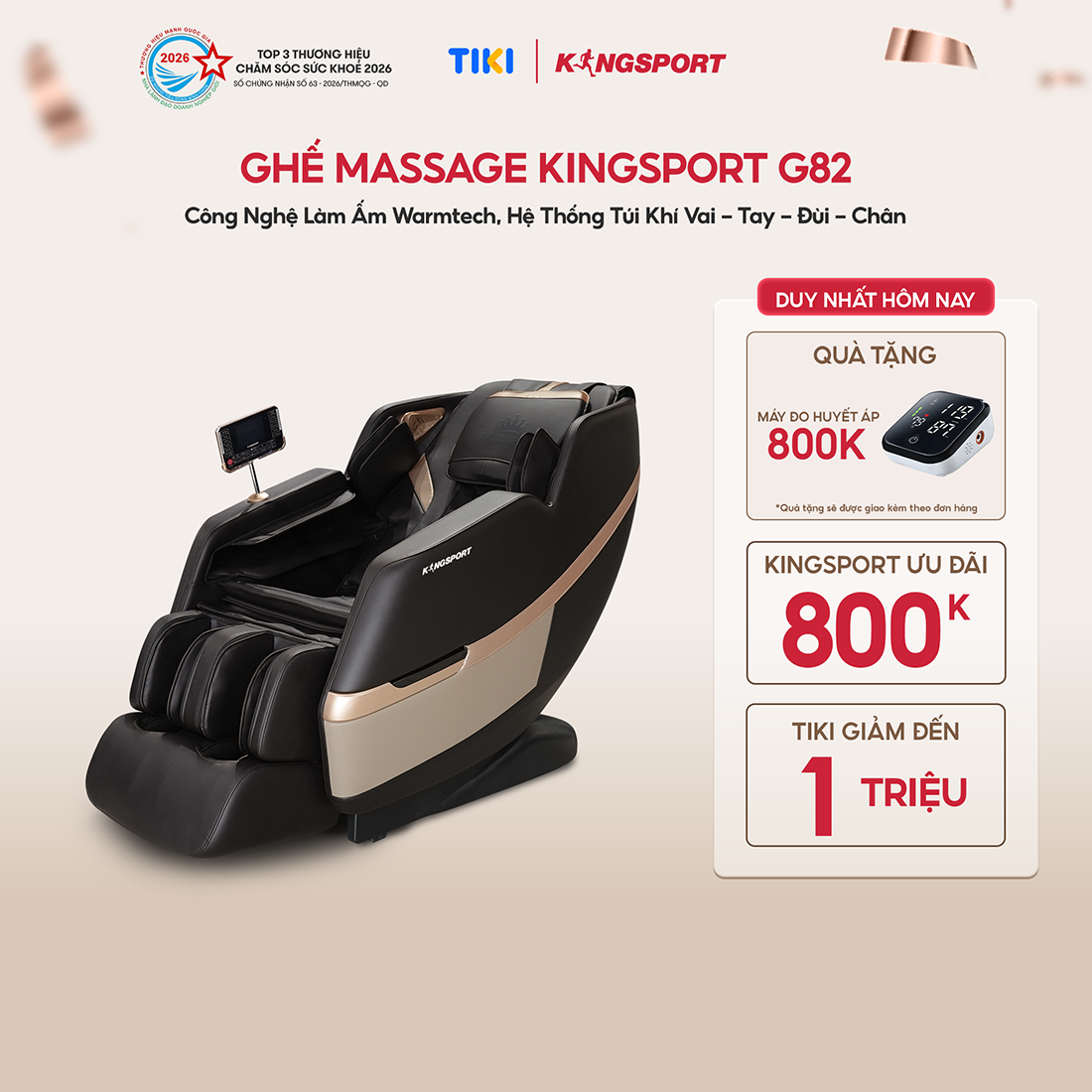 Ghế massage KINGSPORT G82 New, Công Nghệ Làm Ấm Warmtech, Công Nghệ Massage Chân Legtech 2-in-1