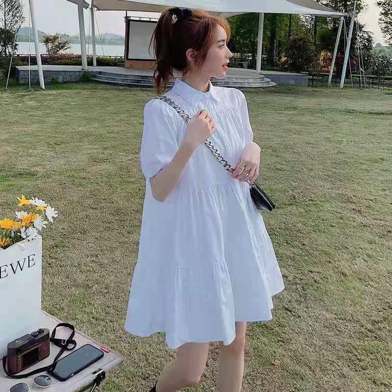 SHUANGYAN Mùa hè Pháp ngọt ngào bong bóng tay áo đầm nữ 2021 Hàn Quốc lỏng lẻo nhỏ sentie búp bê váy ẩm ướt