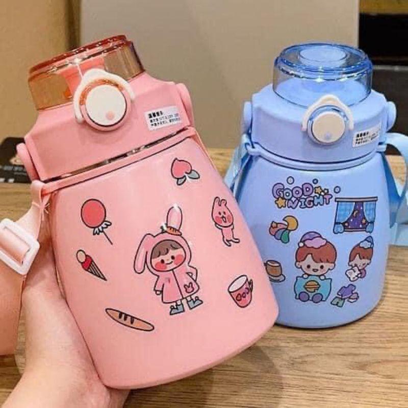 Bình giữ nhiệt 850 ml có ống hút tiện lợi tặng kèm sticker 2d xinh cute