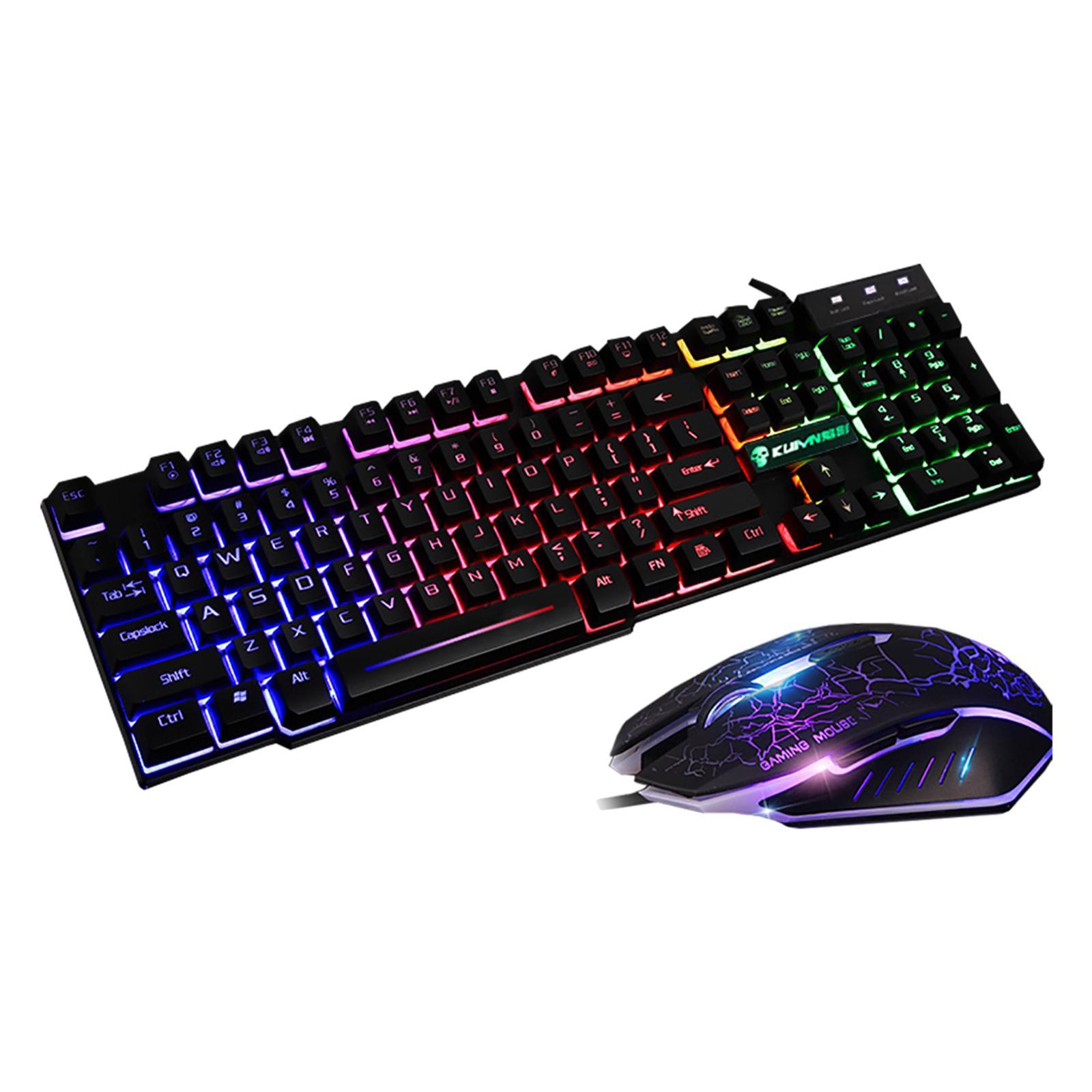 Rainbow LED USB Wired Gaming Keyboard & Mouse Pad Set for PC Laptop