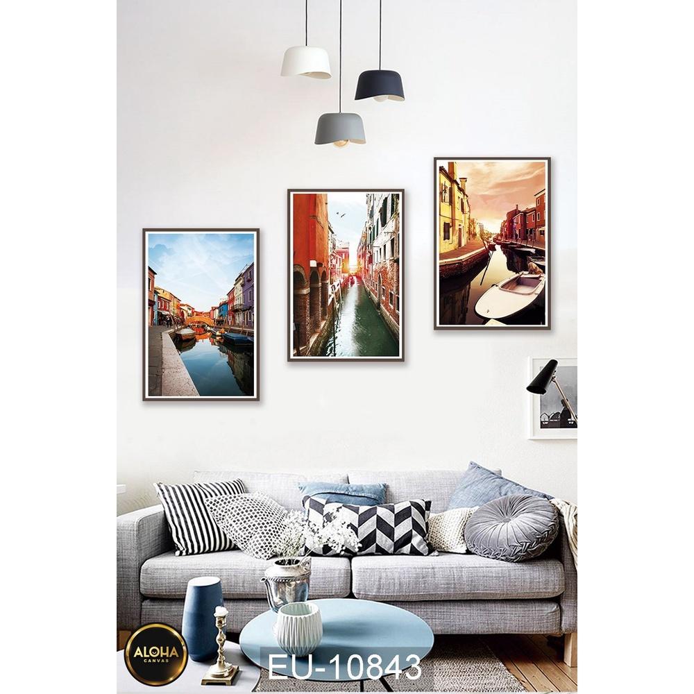 Set 3 tranh vải canvas treo tường kèm khung tranh trang trí - Tranh decor phòng khách, Trang treo cầu thang, Phòng ngủ