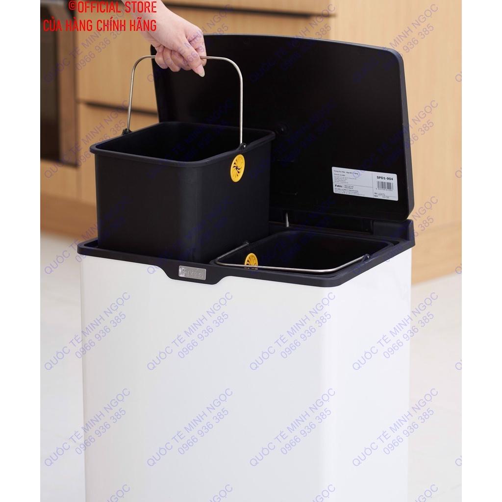 Thùng rác 2 ngăn đạp chân 26L màu trắng_SPD1-904_Quốc Tế Minh Ngọc