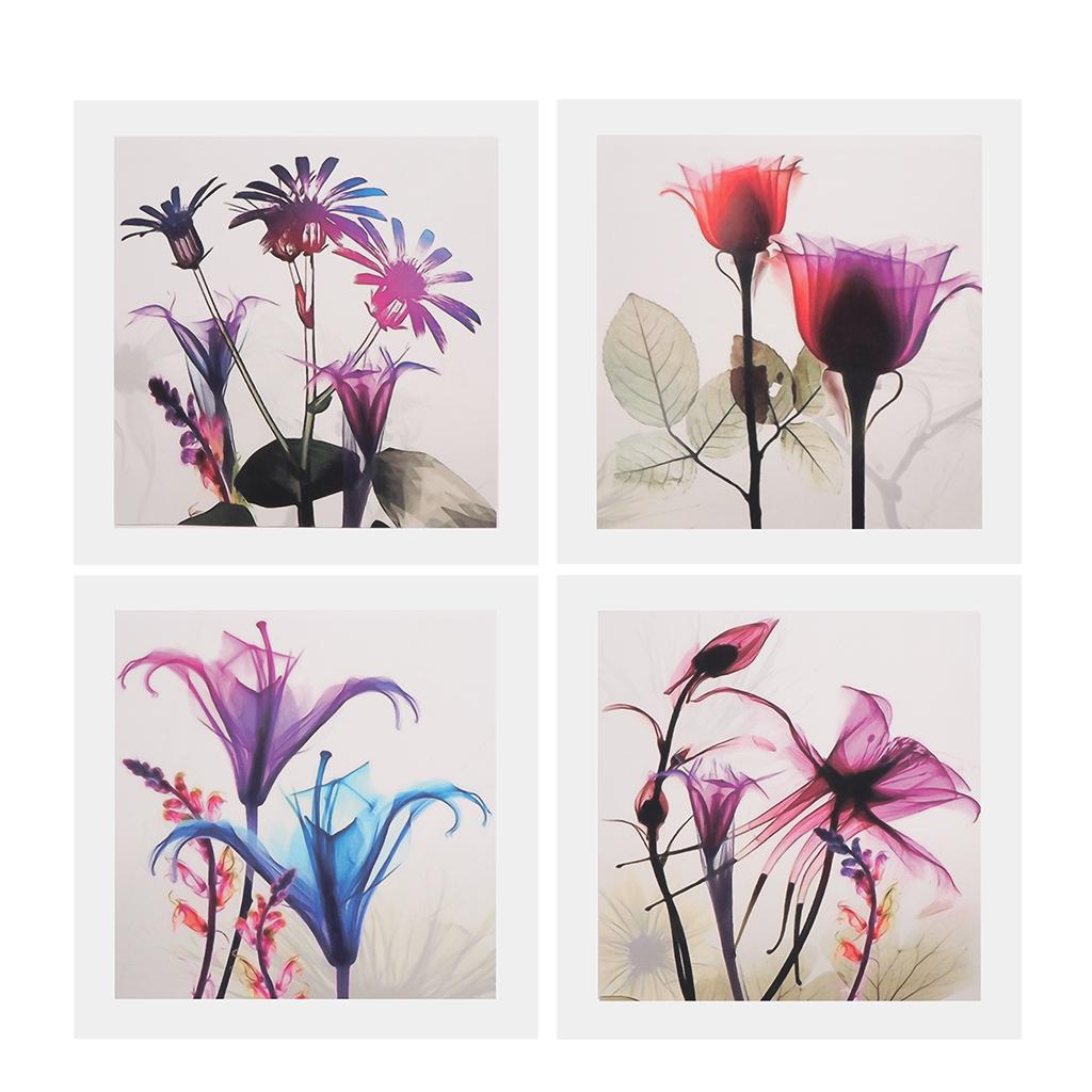 4 Panel Canvas Oil Painting Wall Decor Artwork Poster - Colorful Flower