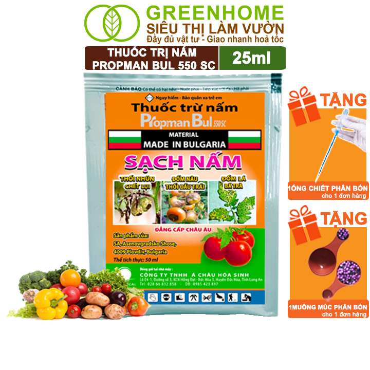 Thuốc Trị Nấm Cây Trồng Greenhome, Propman Bul 550sc, Gói 25ml, Trừ Đốm Lá Hoa Hồng, Cây Ăn Quả