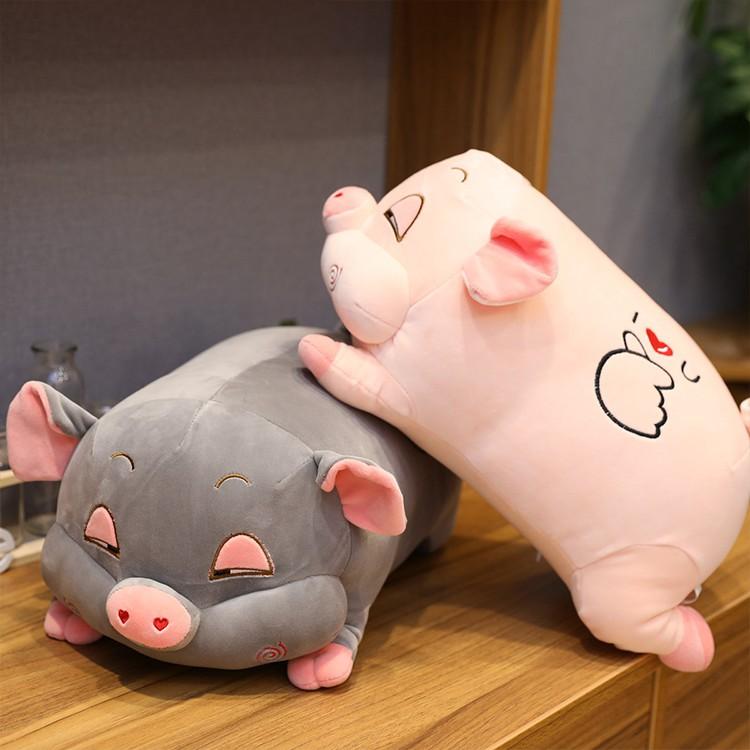Gấu Bông Gối Ôm Heo Buồn Ngủ Heo Mắt Híp Béo Ú Ngộ Nghĩnh, Vải Nhung Hàn Co Dãn 4 Chiều Không Rụng Lông, Kích thước 45cm