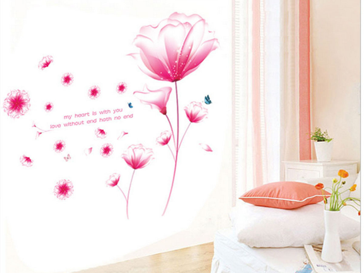 Decal dán tường hoa pha lê hồng ay9184