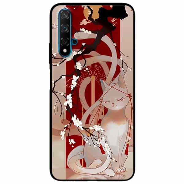 Ốp lưng in cho Huawei Nova 5T Mẫu Mèo Cành Hoa Đào