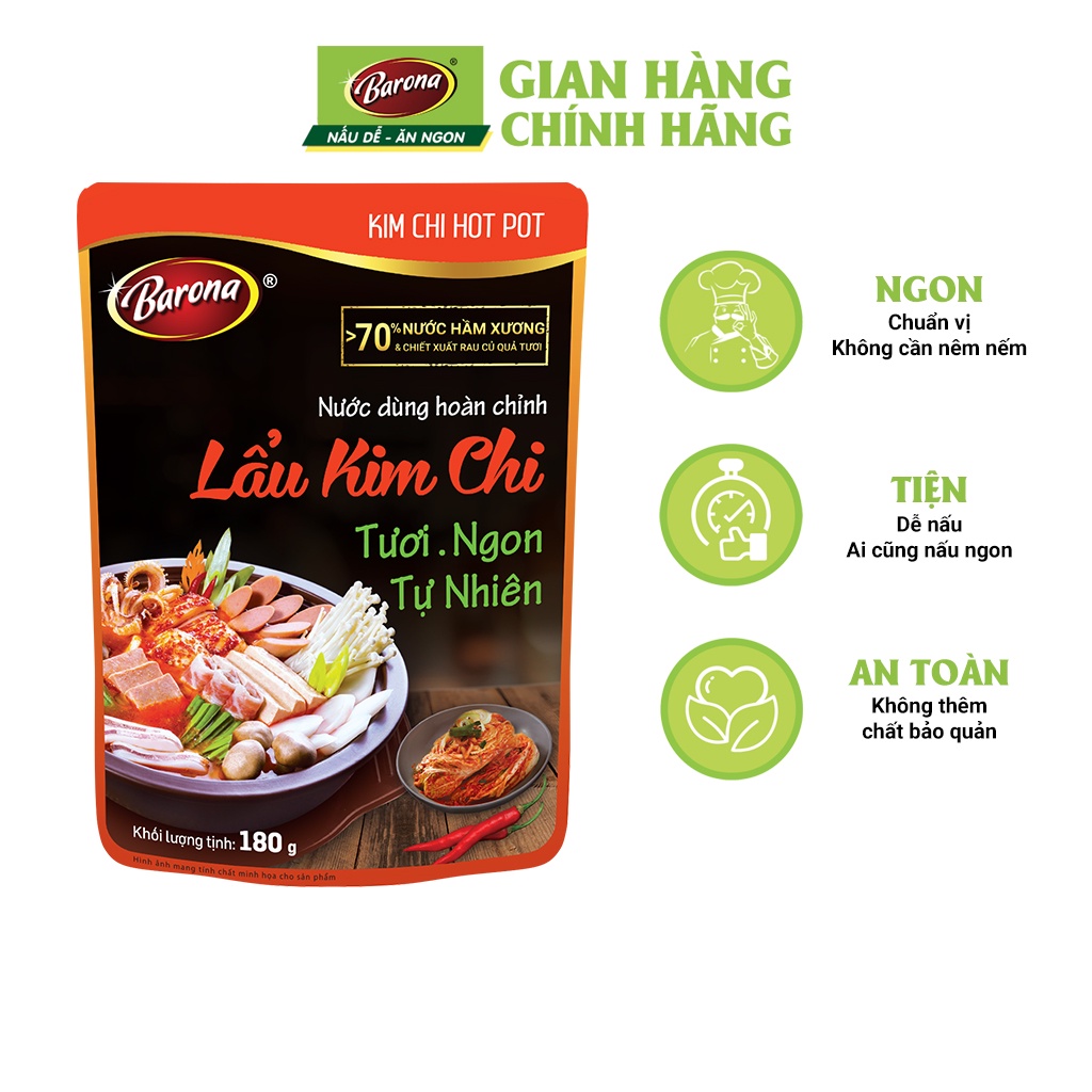 Hộp Xuân Nước Dùng Hoàn Chỉnh Barona 180g, 2 gói Lẩu Thái, 2 gói Lẩu Chua Cay, 1 gói Lẩu Kim Chi