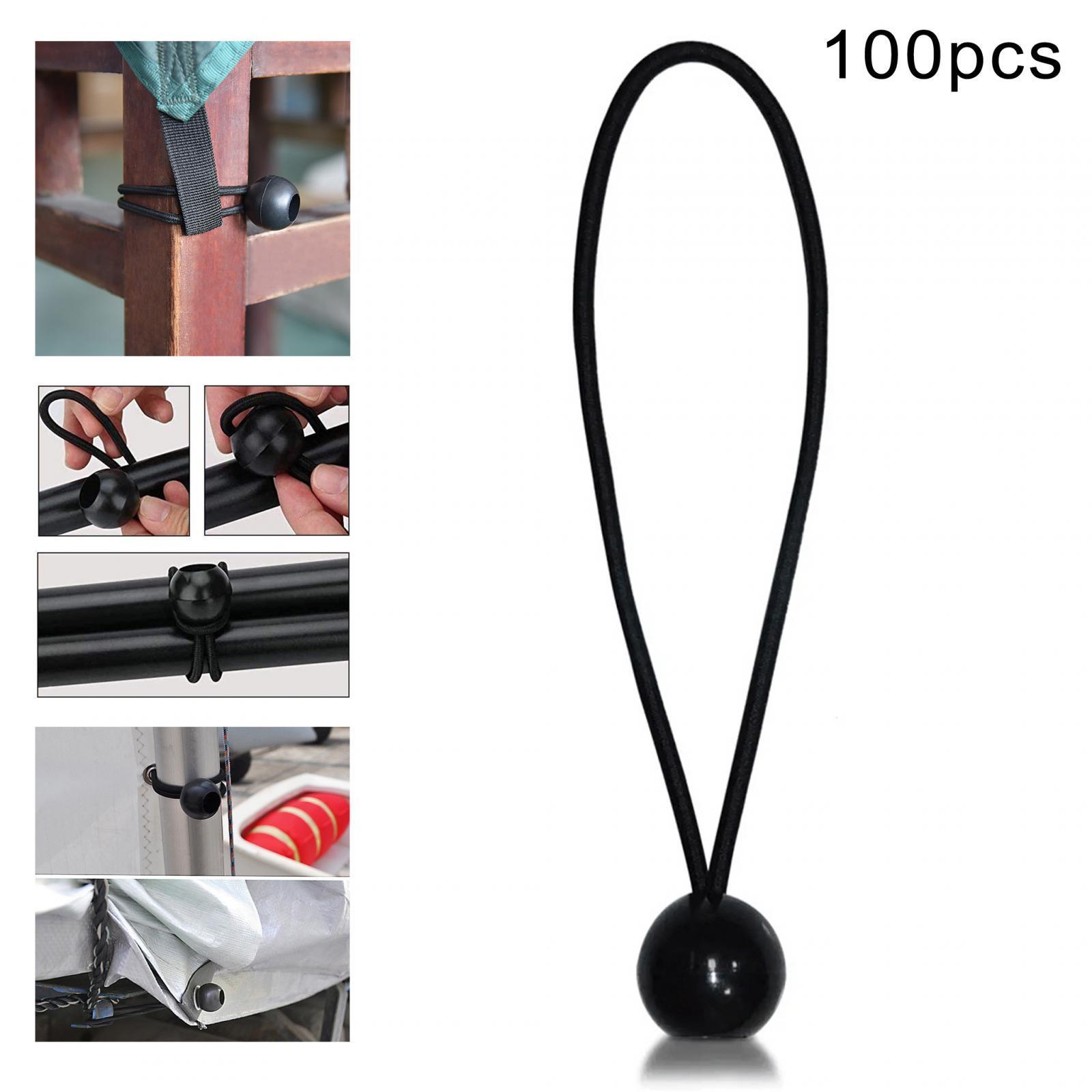 100 Pieces 15cm Ball Bungee Cords Rope Stretchable Black for Cargo Camping
