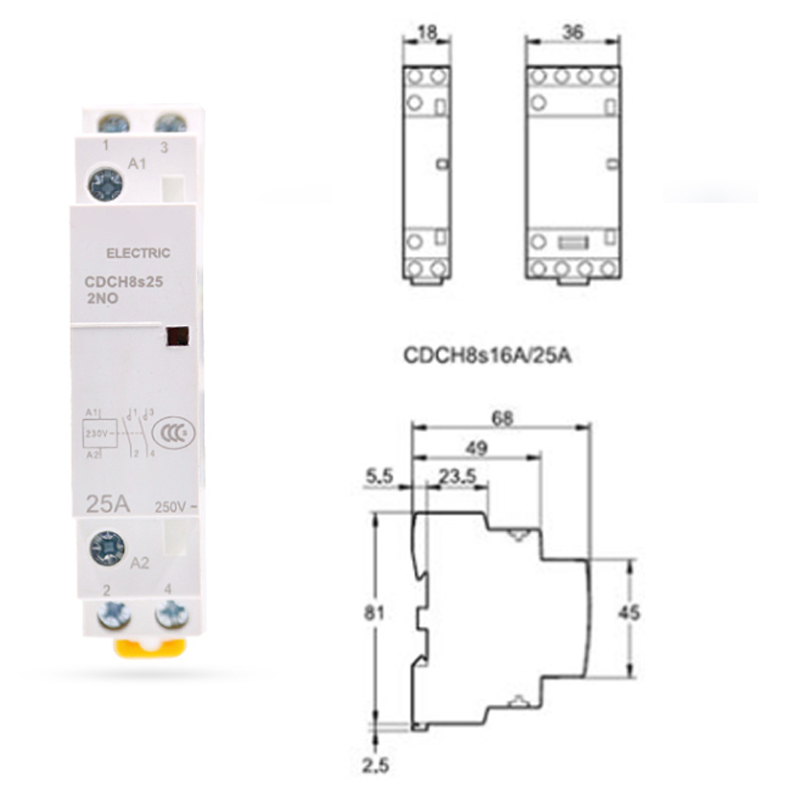 Khởi động từ-contactor 1 pha dạng tép, 2 cổng thường đóng 2NC hoặc thưởng mở 2NO tùy chọn