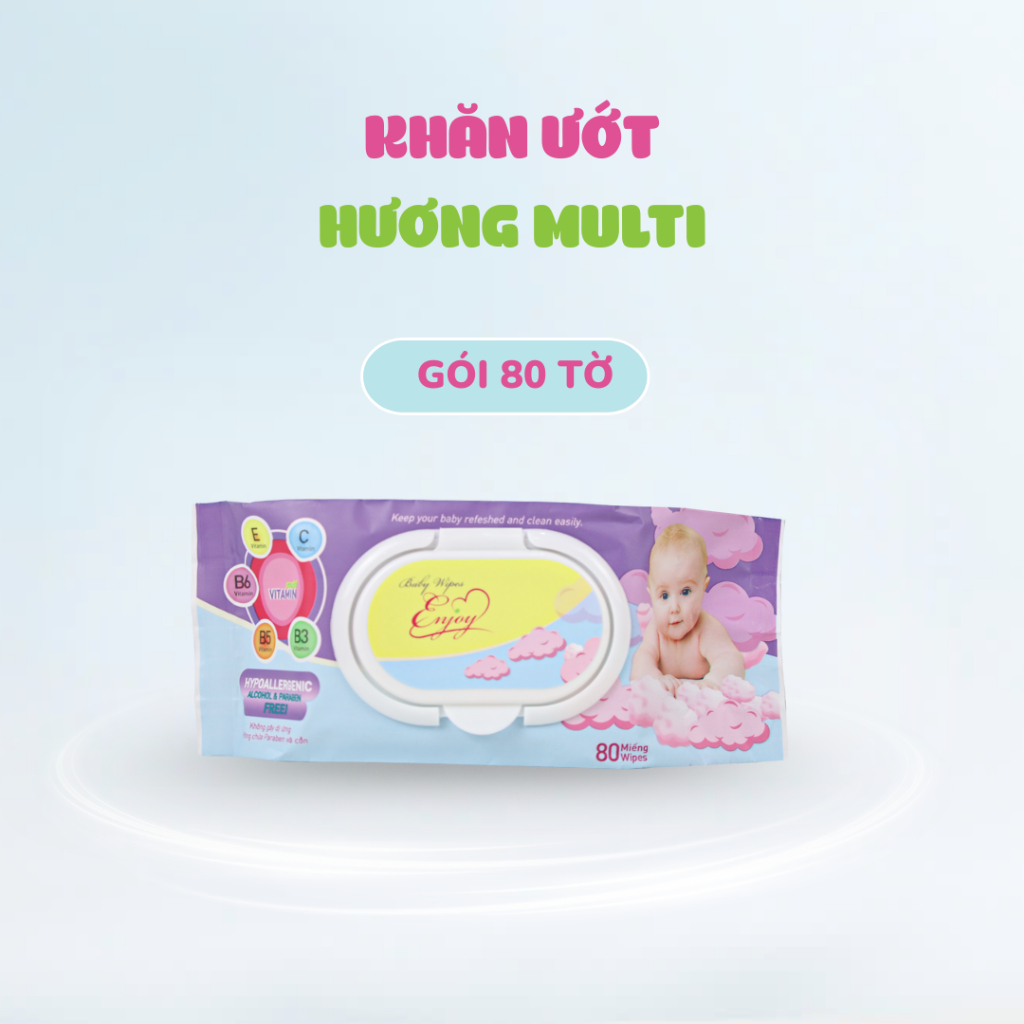 Khăn ướt baby ENJOY mềm mại, dưỡng ẩm, tiện dụng, đạt chuẩn sức khỏe SGS - Gói 20/50/65/80 tờ