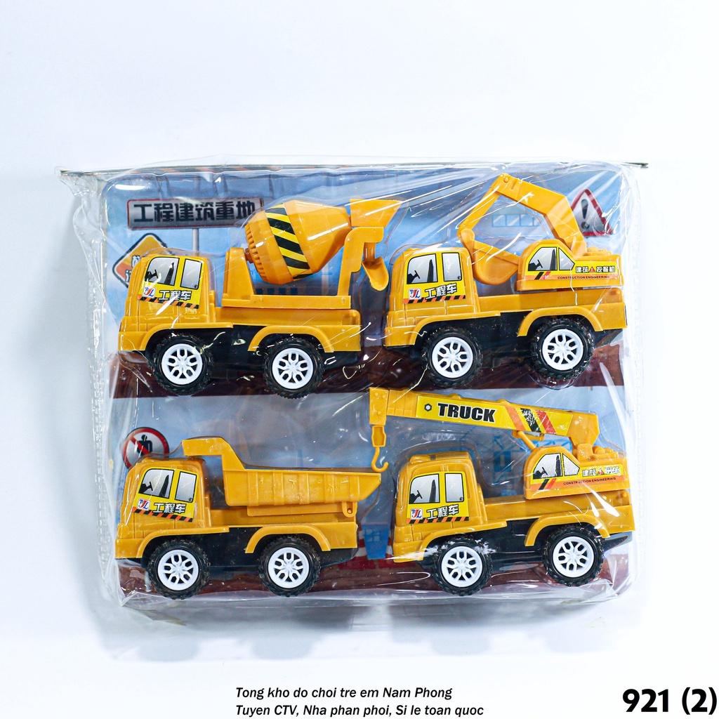 Túi 4 xe công trường màu vàng 921 - Đồ chơi thông minh cho trẻ em - Quà tặng sinh nhật
