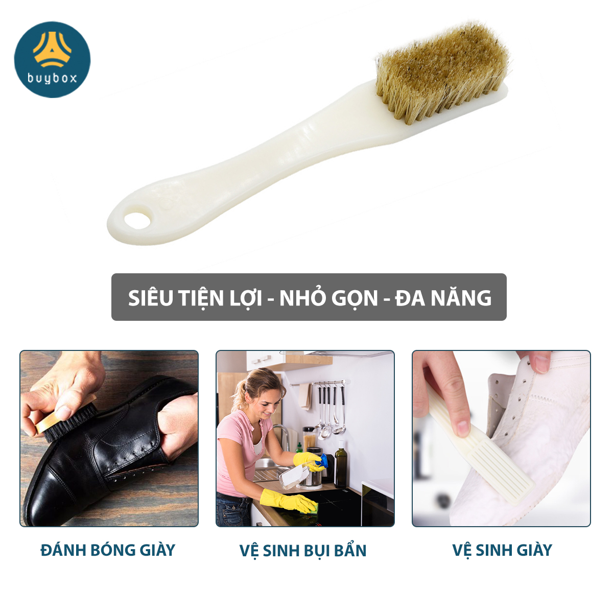 Bàn chải lông heo cán nhựa dài đa năng vệ sinh bụi bẩn, đánh xi bóng các loại giày da - BuyBox - BBPK251