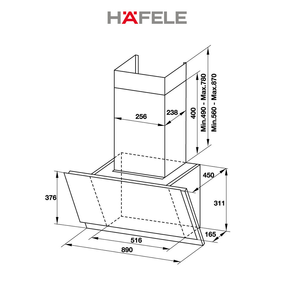 Máy Hút Mùi Treo Tường Hafele HH-WVS90A (90cm) - 533.86.003 Xuất Xứ Châu Âu Kèm Than Hoạt Tính (Hàng chính hãng)