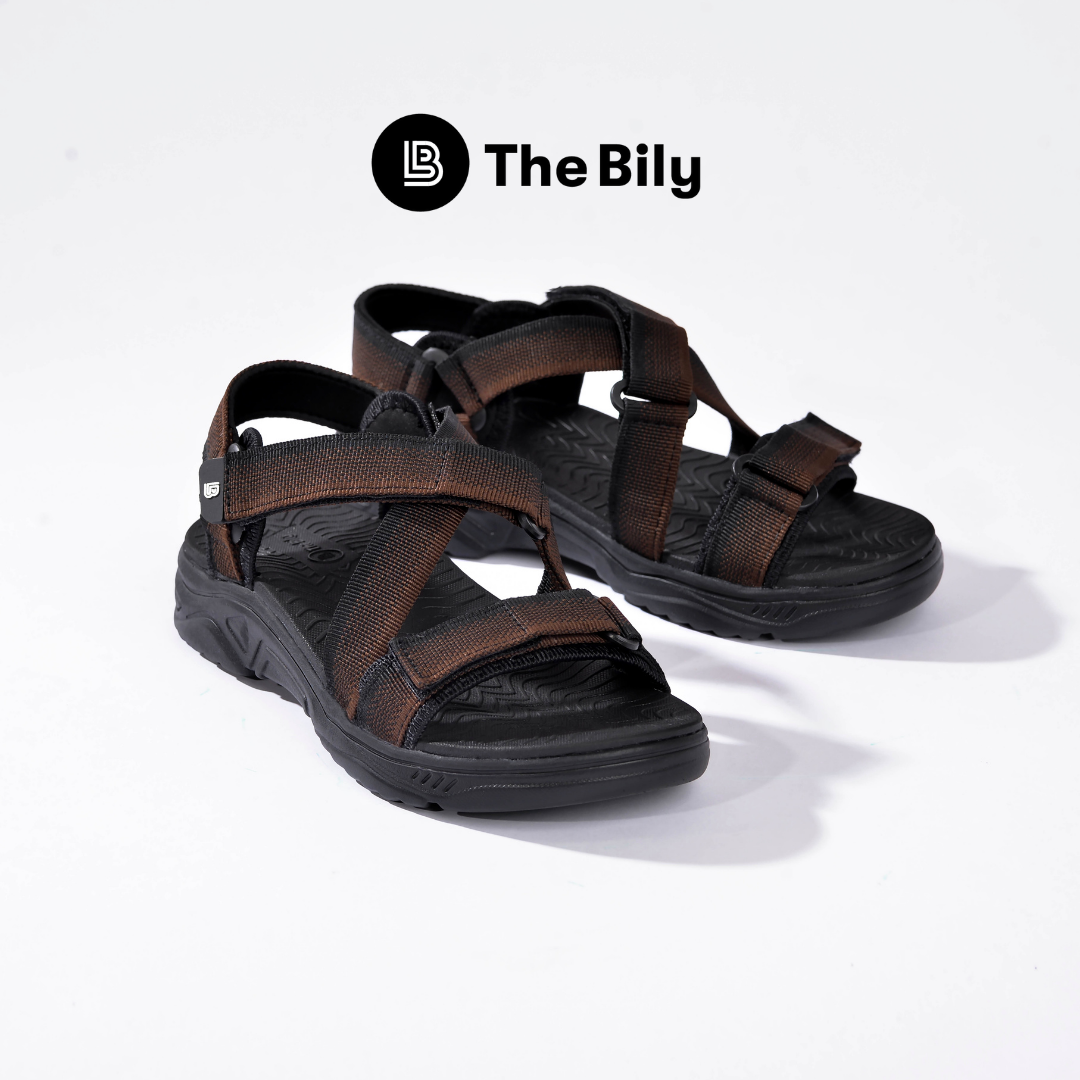 Giày Sandal Nam The Bily Quai Chéo Đôi - Nâu Thổ Cẩm BL02NTC