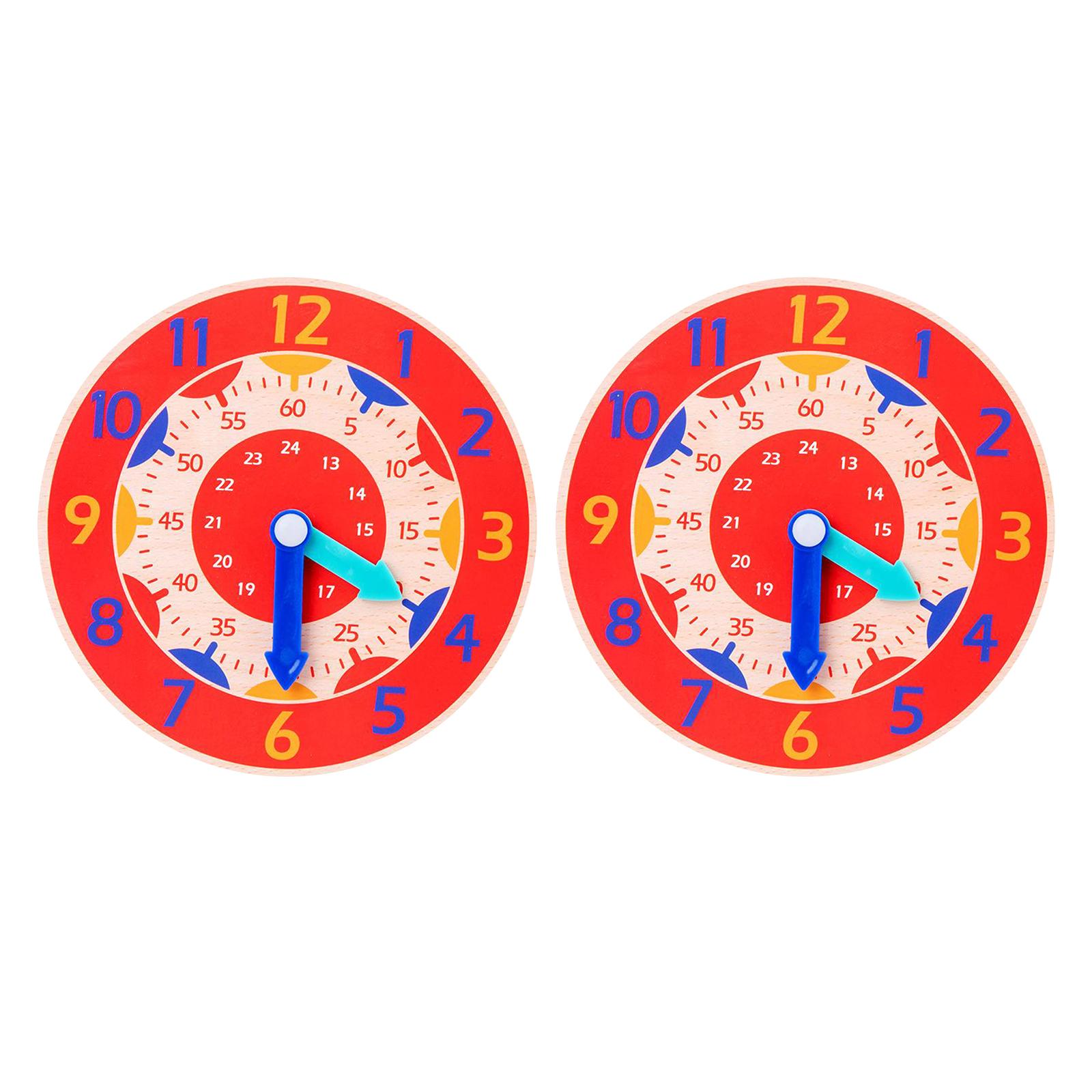 2 Piece Montessori Wooden Clock Toy Teaching Aids Toys for Kids Preschool