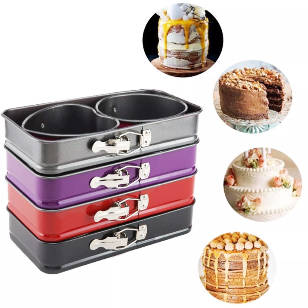 SẮC MÀU với Bộ Khuôn Gài Chống dính Hình TIM TRÒN CHỮ NHẬT. Khuôn Bánh Bông Lan KHUÔN GÀI ĐẾ RỜI Thép Carbon Không Dính