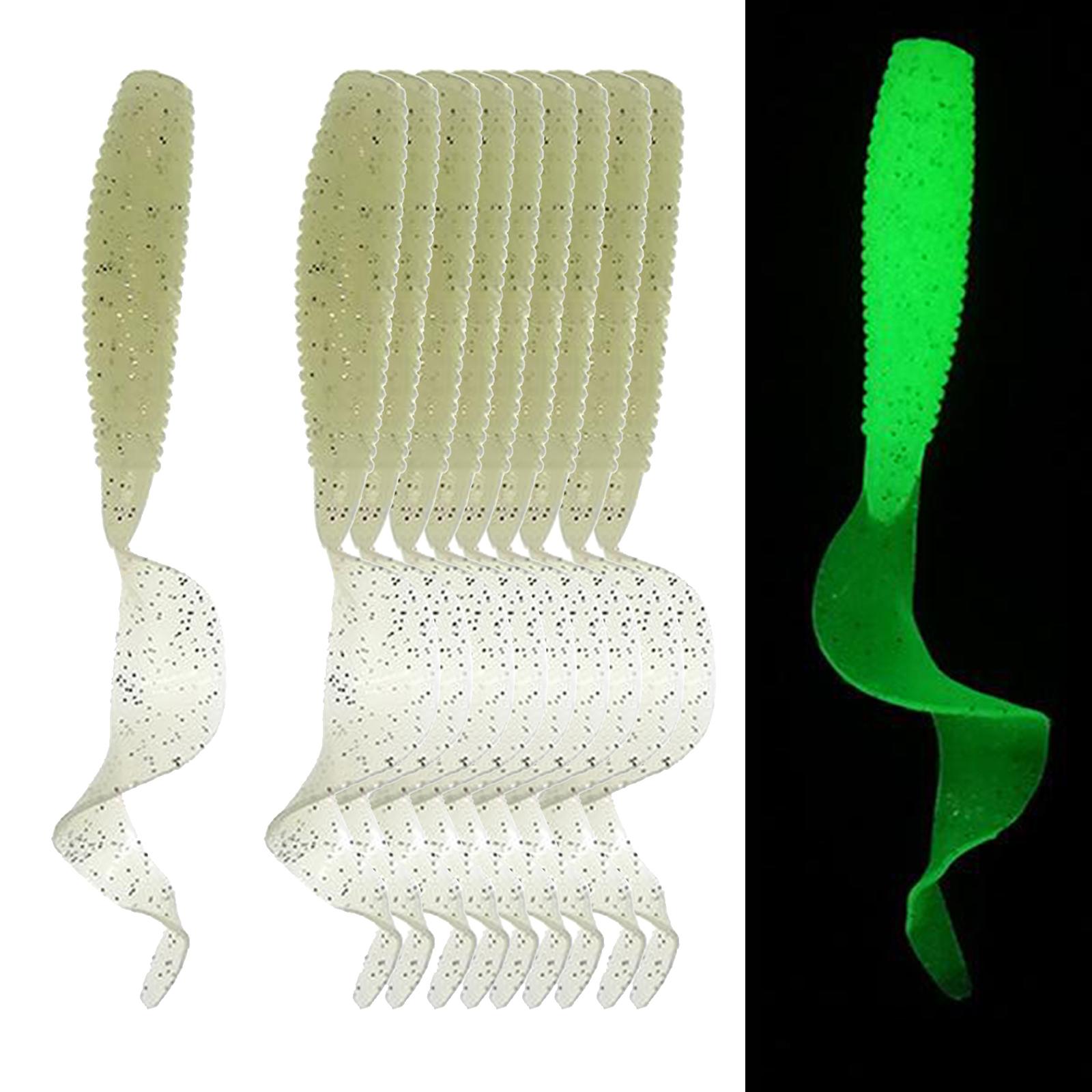 10pcs Luminous Plastic Grub Soft Worm Fishing Lure Micro Jig Head Tool Cyan