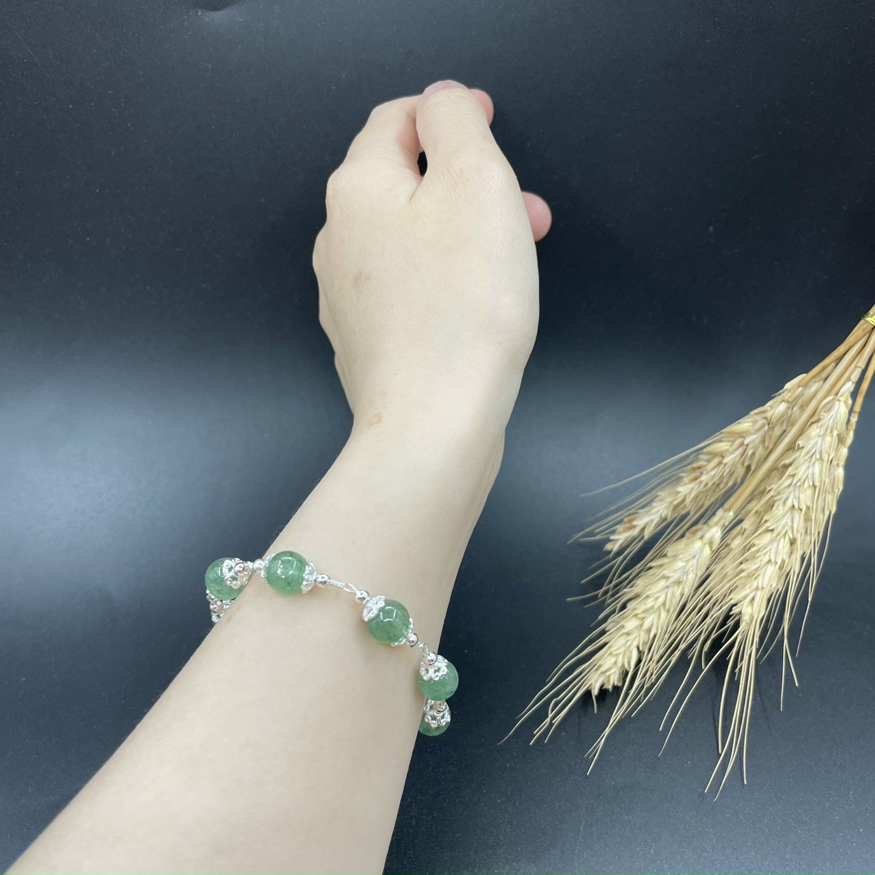 LẮC TAY ĐÁ THẠCH ANH DÂU XANH MIX BẠC S925