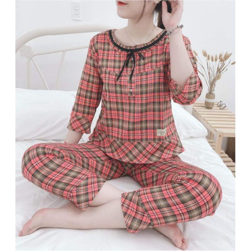 Quần áo đồ bộ cổ nơ 2 màu sang đẹp