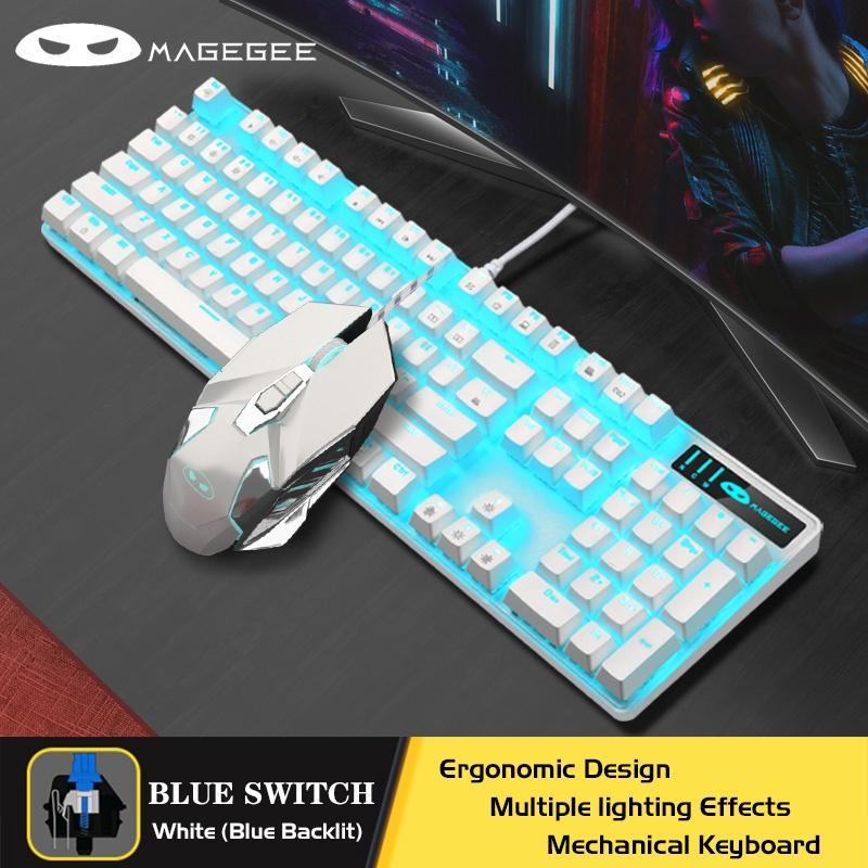 Bàn phím cơ MAGEGEE 104 phím và chuột gaming có đèn led switch xanh lam/đen cho máy tính xách tay