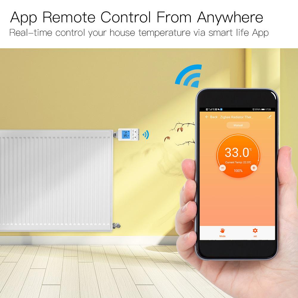 Tuya Zigbee LCD Display TRV Thermostatic Radiator Valves Intelligent Temperature Control Heating Valves Thermostatics Radiator Valves Weekly Programmable APP Control Compatible with Amazon Alexa and Google Assistant for Voise Control
