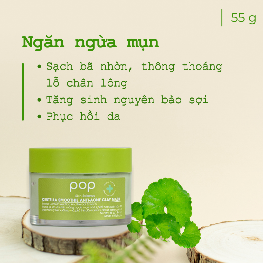 Mặt Nạ Đất Sét Rau Má Ngừa Mụn Mịn Da POP