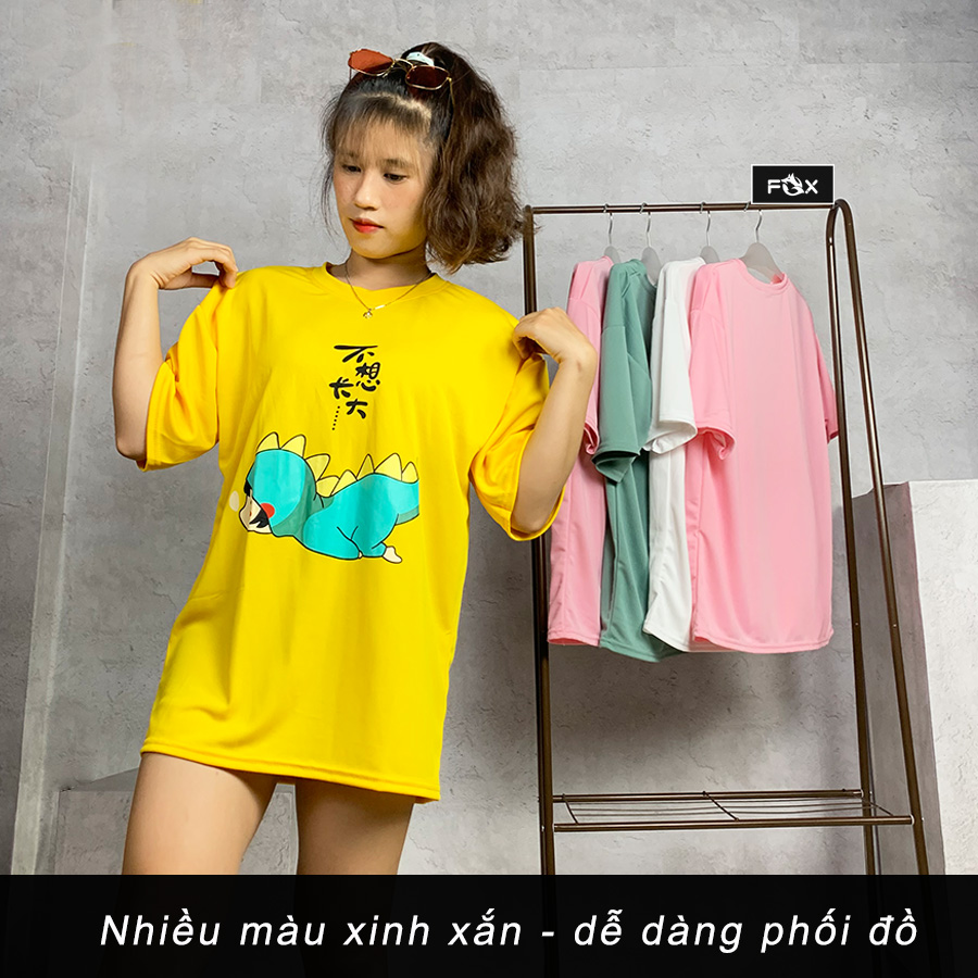 Áo thun tay lỡ Unisex nam nữ phong cách ulzzang in hình khủng long lười biến