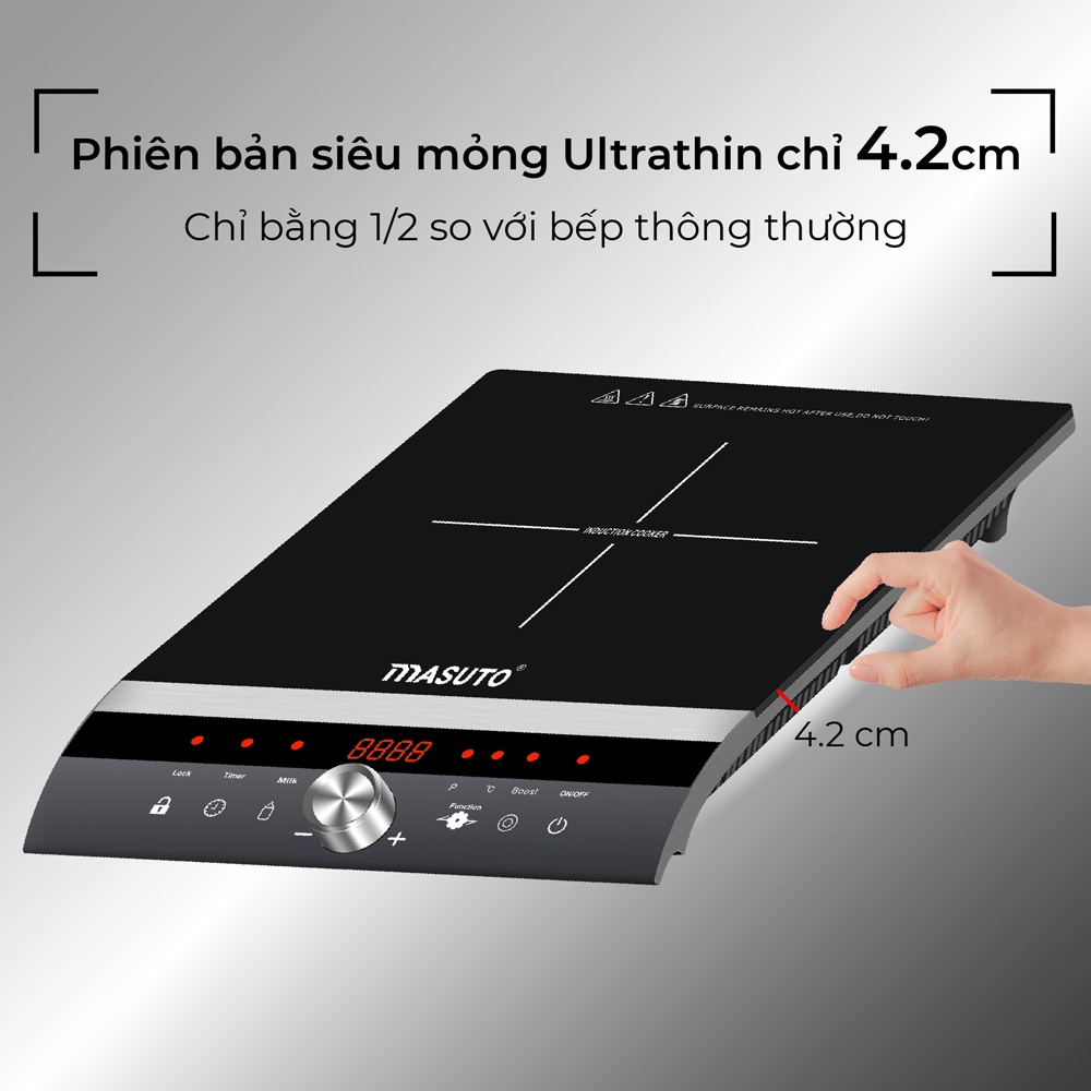 Bếp điện từ đơn cảm ứng Sothing Masuto MS-ID2000 kính cường lực siêu bền tặng kèm nồi lẩu- Hàng chính hãng