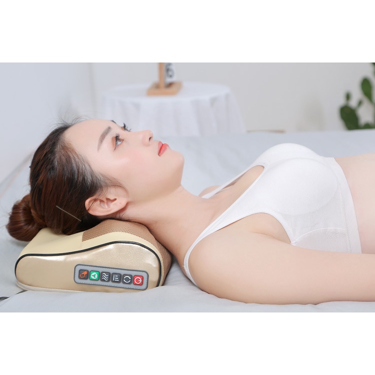 Gối Massage Hồng Ngoại 16 Bi Nhật Bản Thông Minh Đa Năng Cao Cấp, Mát Xa Cổ, Lưng, Vai Gáy, Giảm Đau Nhức Hiệu Quả