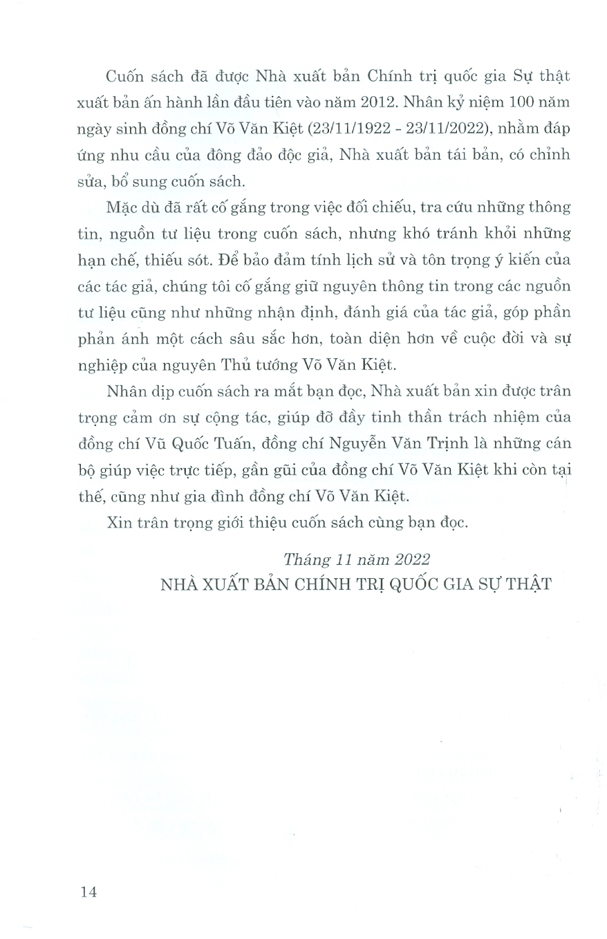 Võ Văn Kiệt - Một Nhân Cách Lớn, Nhà Lãnh Đạo Tài Năng Suốt Đời Vì Nước Vì Dân (Hồi ký) (Bản giới hạn, in 100 quyển)