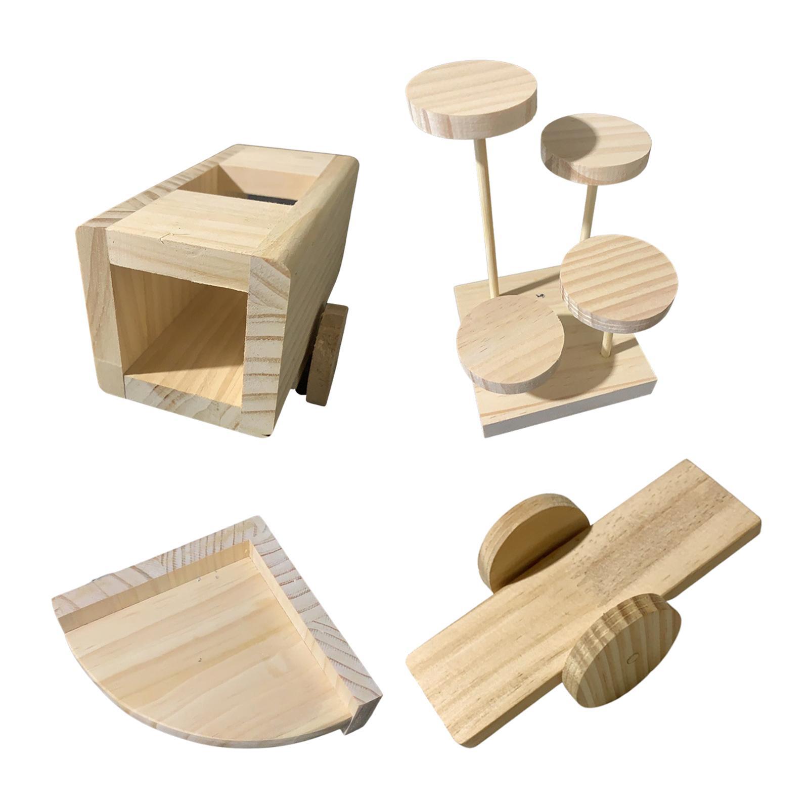 4x Wooden Hamster Toy Small Pets Gerbil Guinea Pig Seesaw Ladder Teeterboard