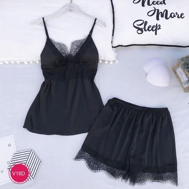 Bộ ngủ mặc nhà 2 dây chất lụa satin cao cấp V18