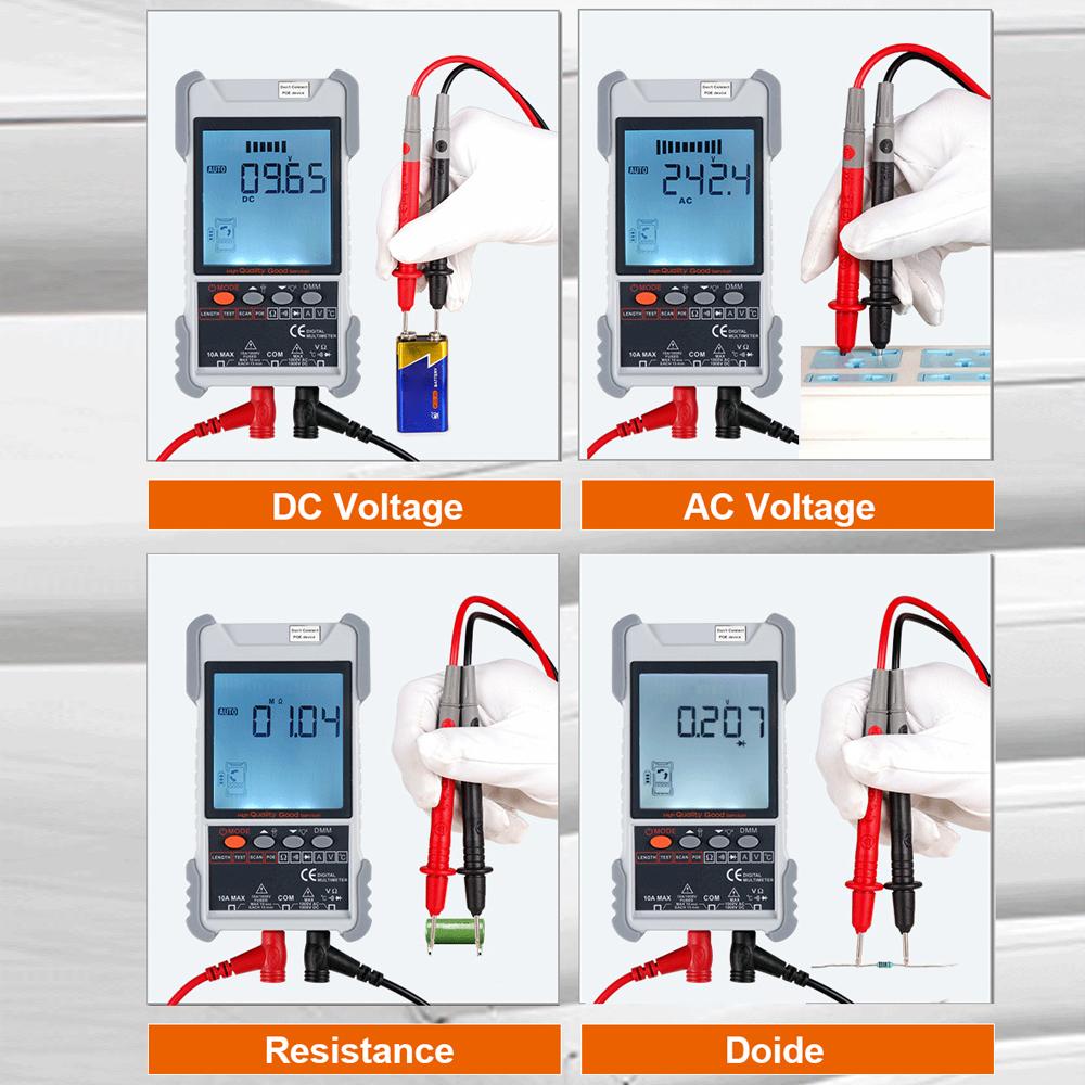 Handheld Portable 2in1 Network Cable Tester Multimeter LCD Display with Backlight Analogs Digital Search POE Test Cable Pairing Sensitivity Adjustable Network Cable Length Short Open Circuit Measure Trackers Multifunctional Cable Tester
