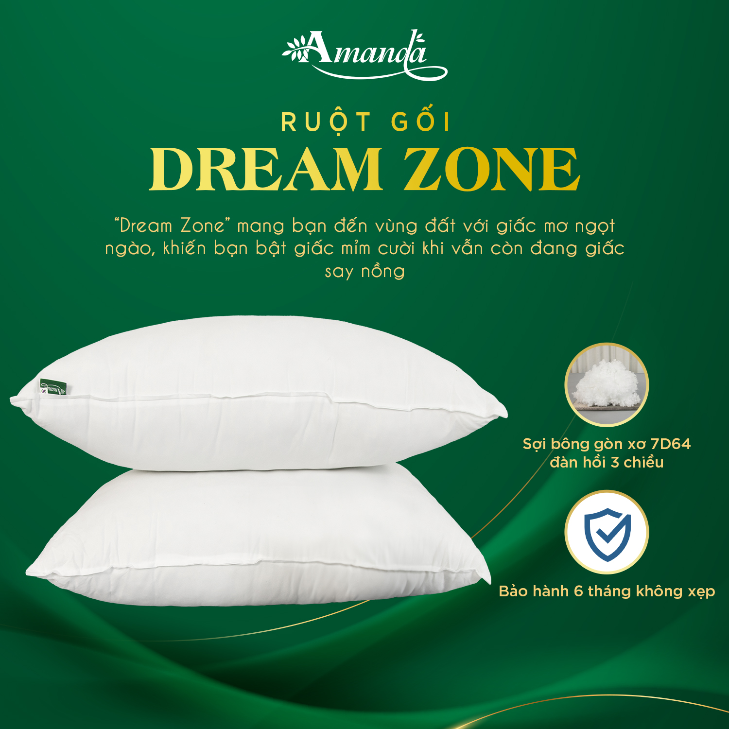 Gối,ruột gối nằm bông gòn 50x70cm Dream Zone