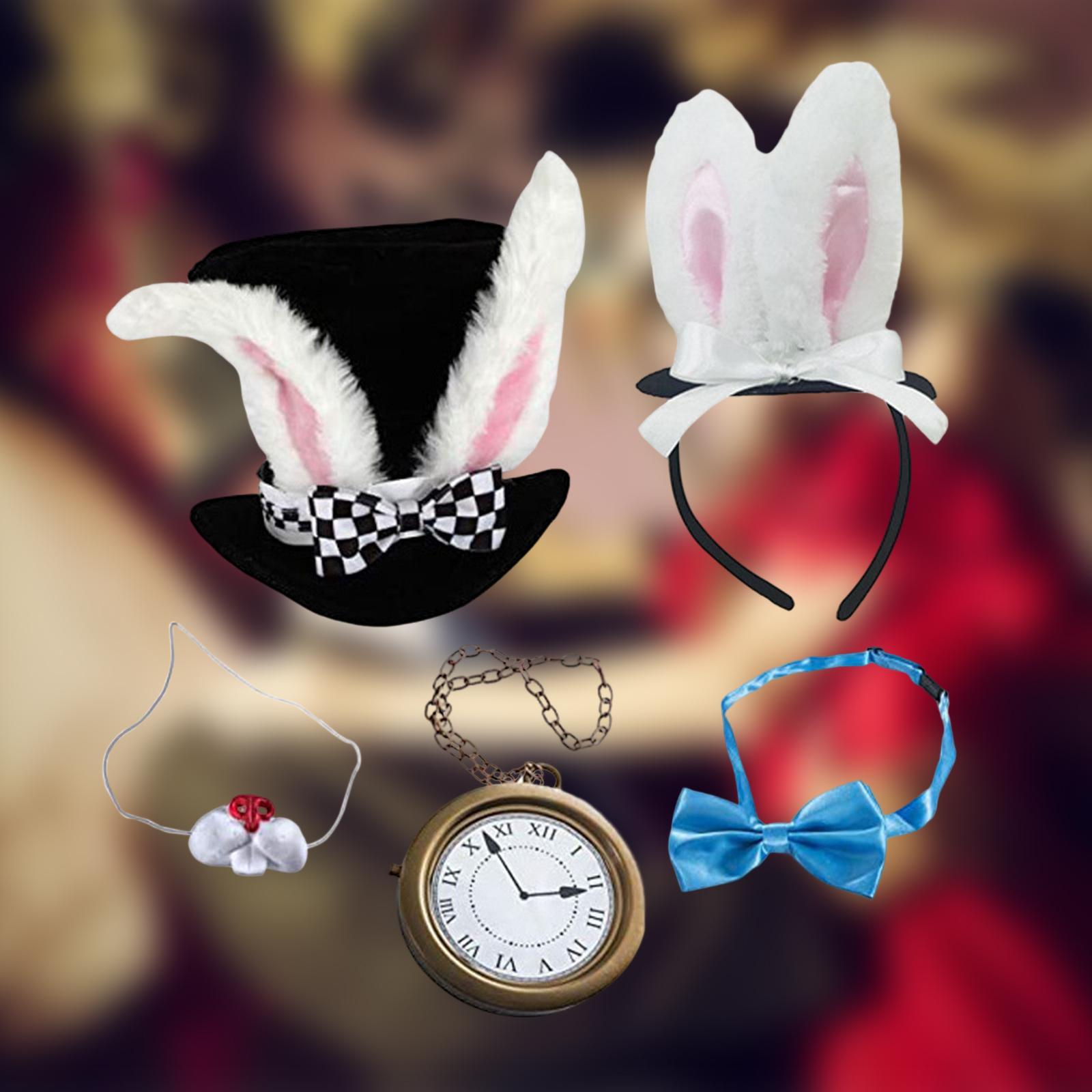 Easter White Rabbit Costume Pocket Watch Bunny Dress up Accessories Nose