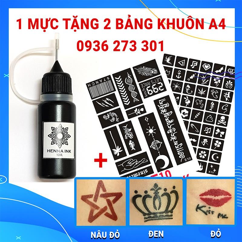 Mực xăm tạm thời TẶNG 2 bảng khuôn A4 nhiều hình( 60-130 hình)