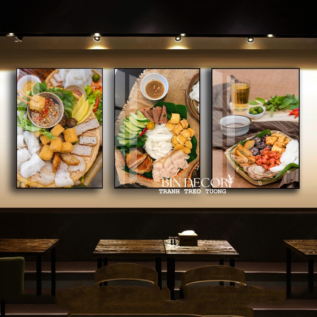 (HCM)Tranh treo tường tráng gương bún đậu mắm tôm trang trí decor quán ăn có khung và kèm đinh