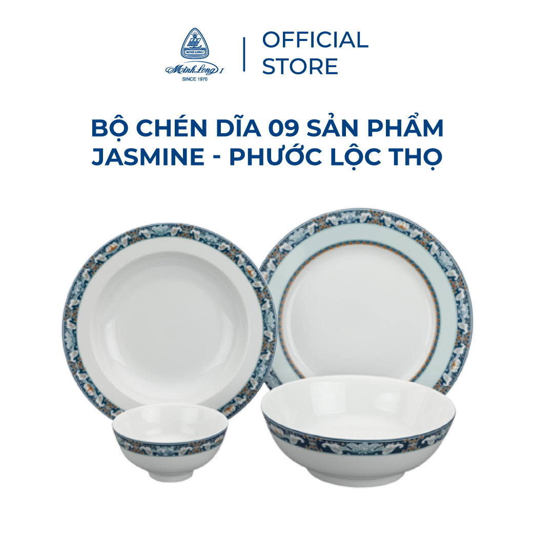 Bộ Chén Dĩa Sứ Minh Long 09 sản phẩm - Jasmine - Phước Lộc Thọ