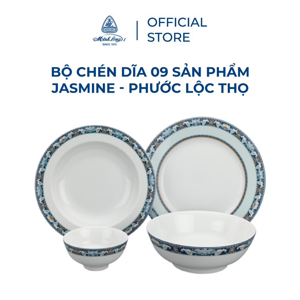 Bộ Chén Dĩa Sứ Minh Long  09 sản phẩm - Jasmine - Phước Lộc Thọ