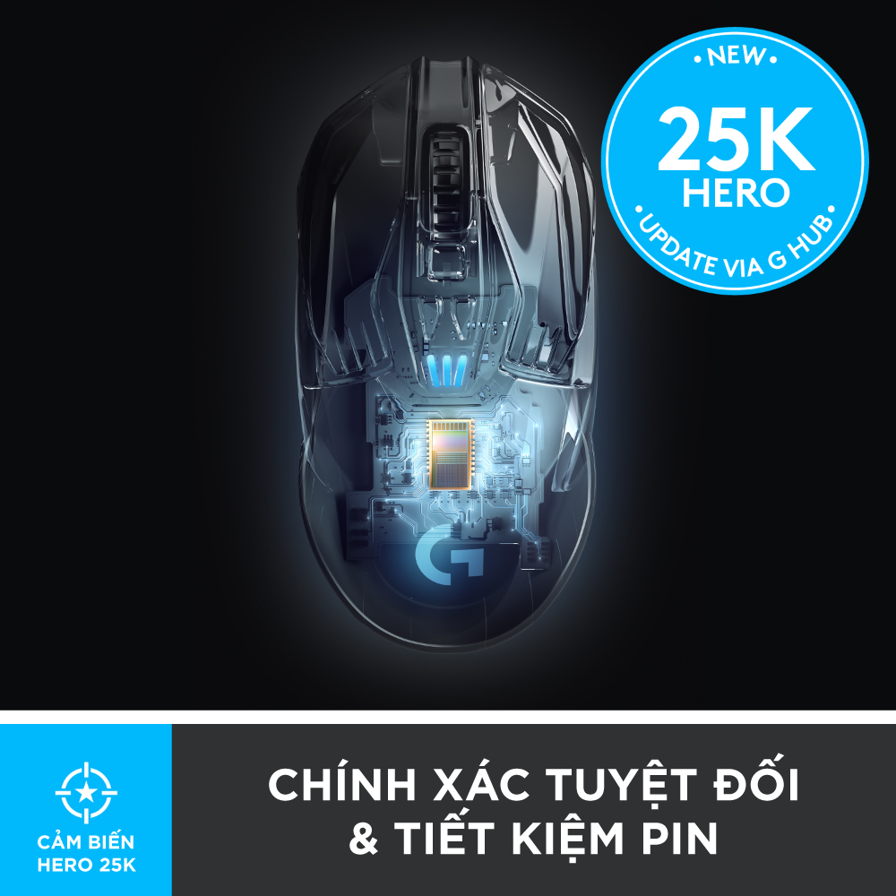 Chuột game không dây Lightspeed RGB Logitech G903 - Cảm biến Hero 25k, pin sạc 140h+, thiết kế thuận cả 2 tay, pin 180h, PC/Mac -Hàng Chính Hãng