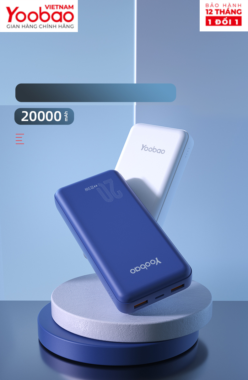 [HÀNG CHÍNH HÃNG] Pin sạc dự phòng 20000mAh D20Q Yoobao PD 20 - Công suất 22,5W- Dùng cho Iphone 11,12, Huawei,... - Deep Blue