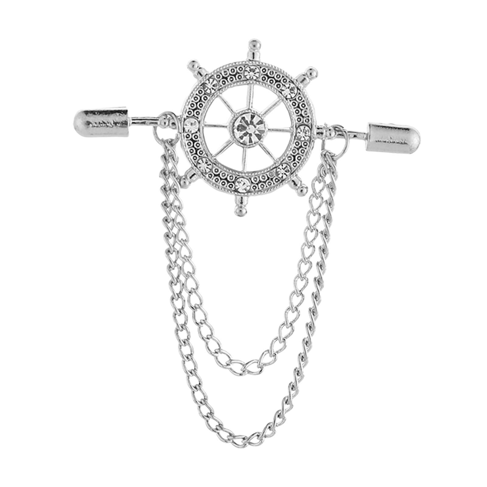 Tassel Chain Brooch Rudder Brooch for Men Suit Shirt Pins Decor Alloy Badge Jewelry Accessories Lapel Pin for Father's Day Gift Shirt